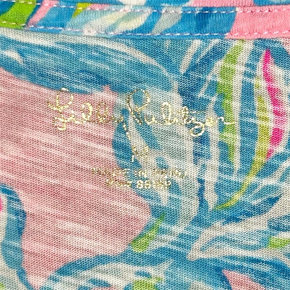 Lilly Pulitzer Etta Top M Pelican Pink Off The Scales Cotton V Neck Coastal Tee - Picture 6 of 9